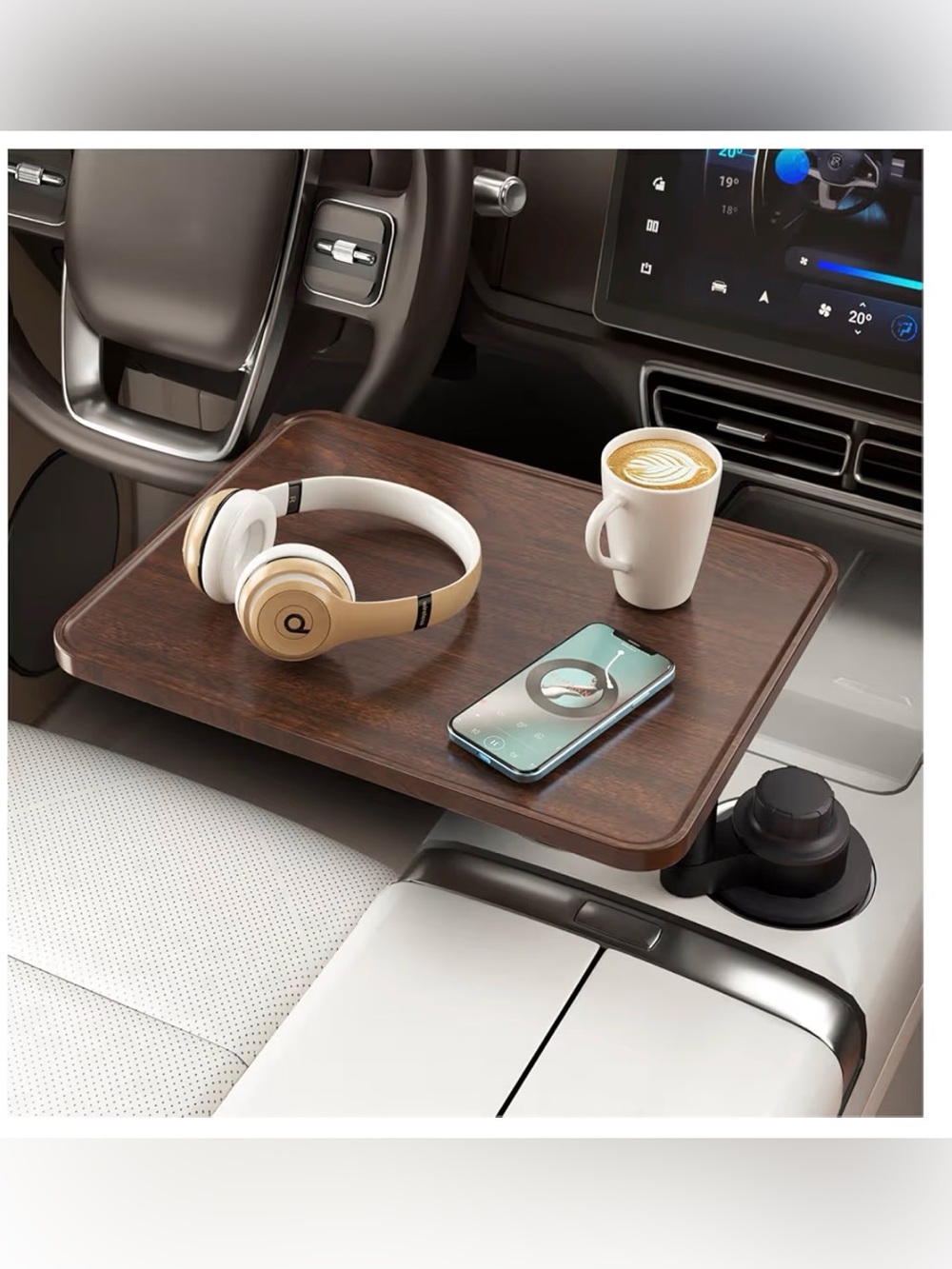 New Brown Walnut Desk Car Tray Laptop & Food Cup Holder Table Adjustable Plastic